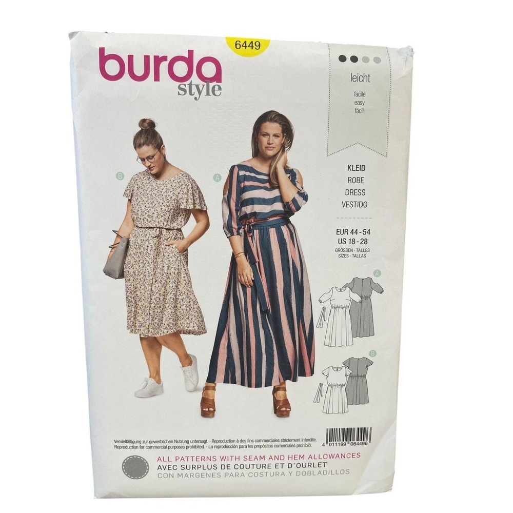 Burda Style‎ 6449 Dress Sewing Pattern Size US 18-28 Plus Size UNCUT FF
